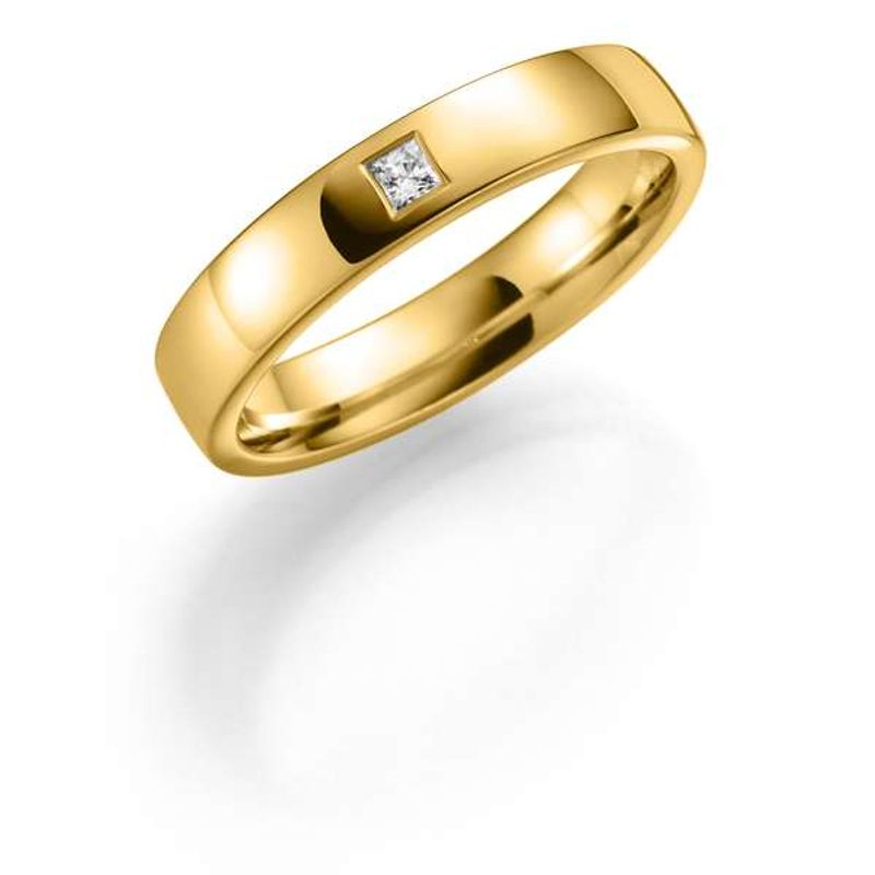 Giftering i gultgull 585, 4mm bredde, dia.0,05ct