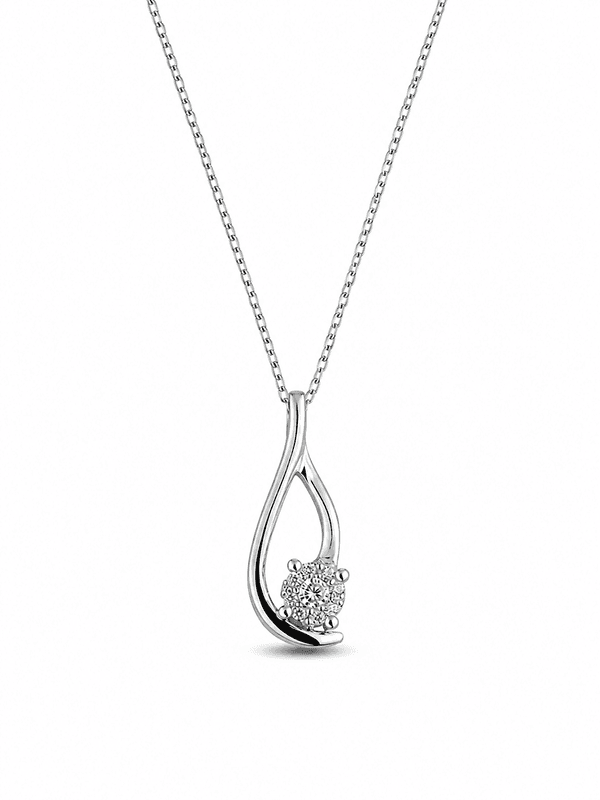 Anheng 585 hvitt gull og dia.0,16ct TW/SI, inkl.kjede 14kt gull