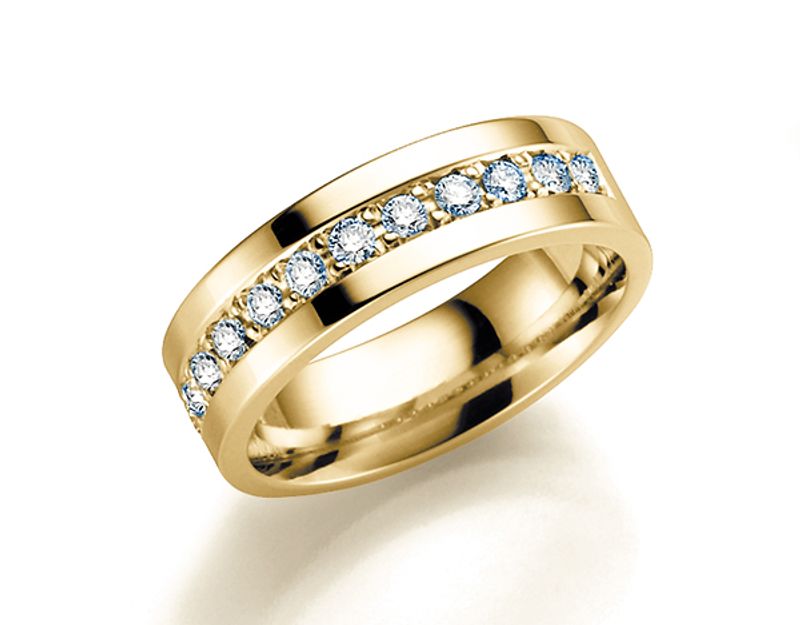 Giftering i gultgull 585, 6mm bredde, dia.0,28ct