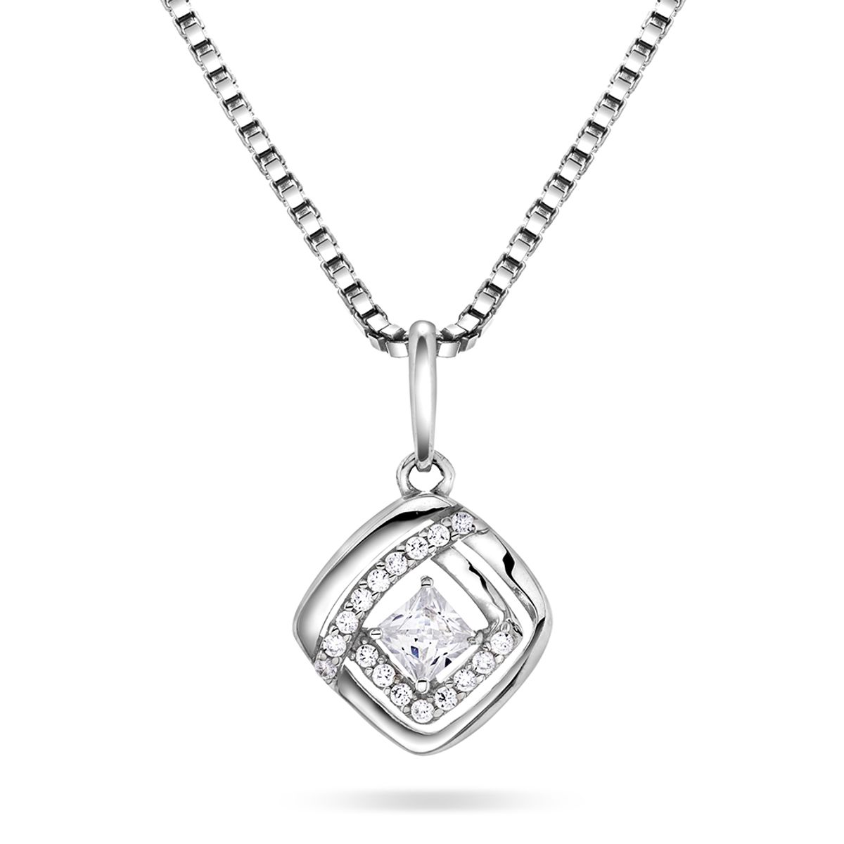 Anheng i 585 gull med zirkonia, inkl. sølvkjede