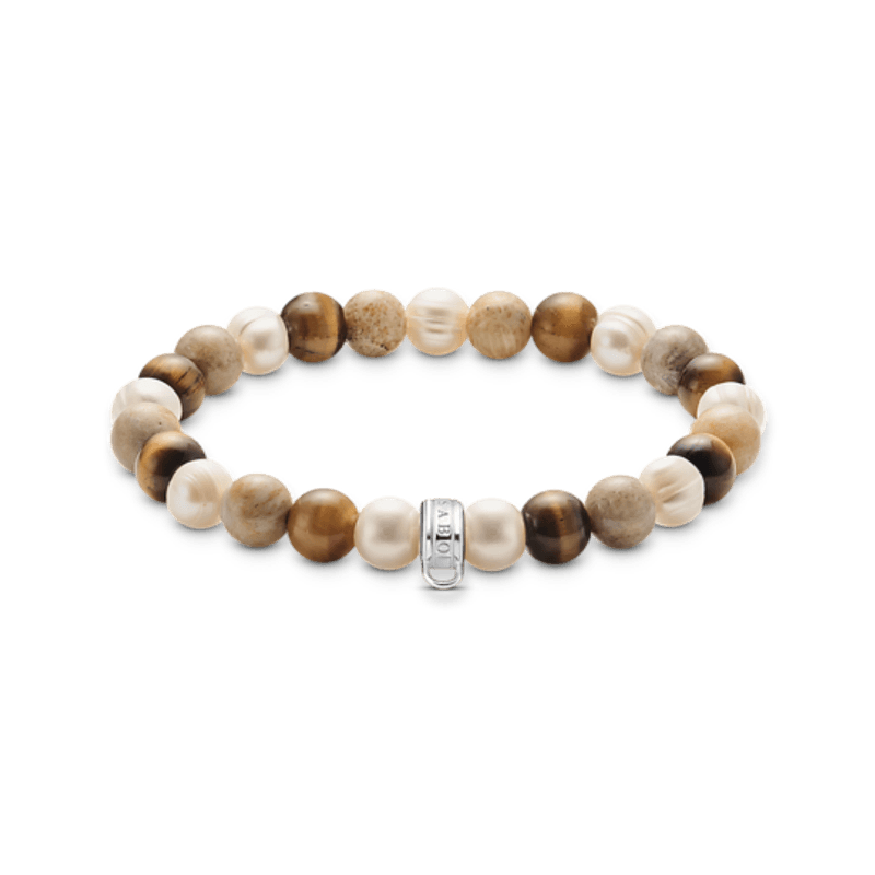 THOMAS SABO 17cm-armbånd for charms, sølv med ecru-fargede steiner