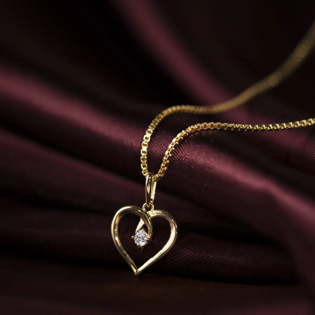 Anheng Hjerte Cz 585, inkl. forgylt sølvkjede