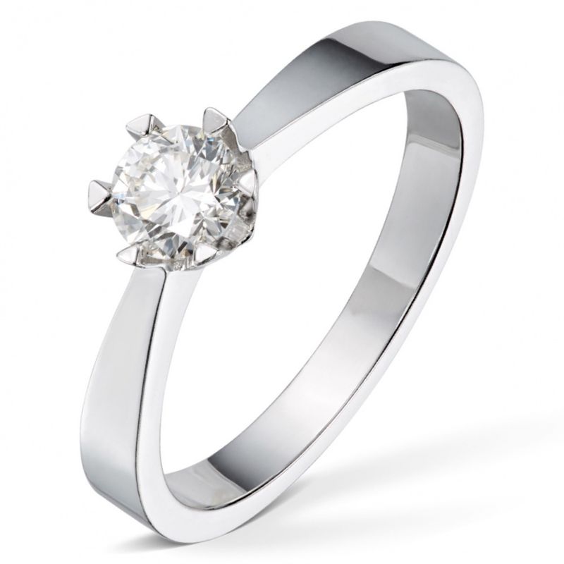 Diamantring (GIA) 0,50ct i 585 hvitt gull, str 54