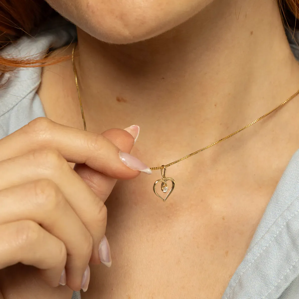 Anheng Hjerte Cz 585, inkl. forgylt sølvkjede