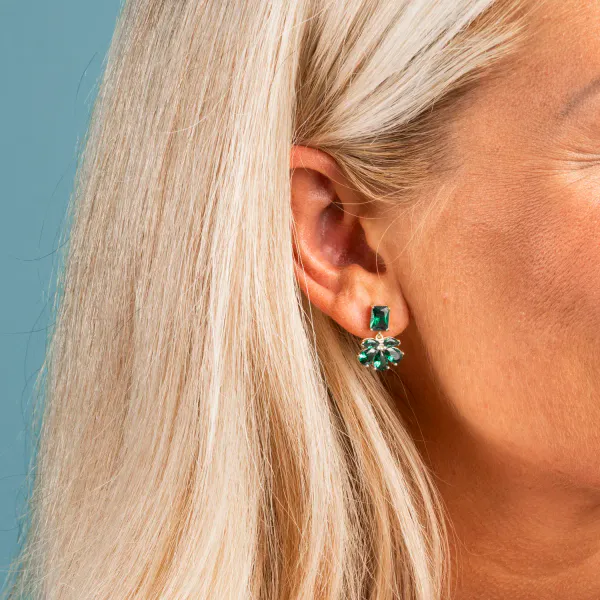 Hovedbilde Øredobber i forgylt sølv med festlige grønne ...