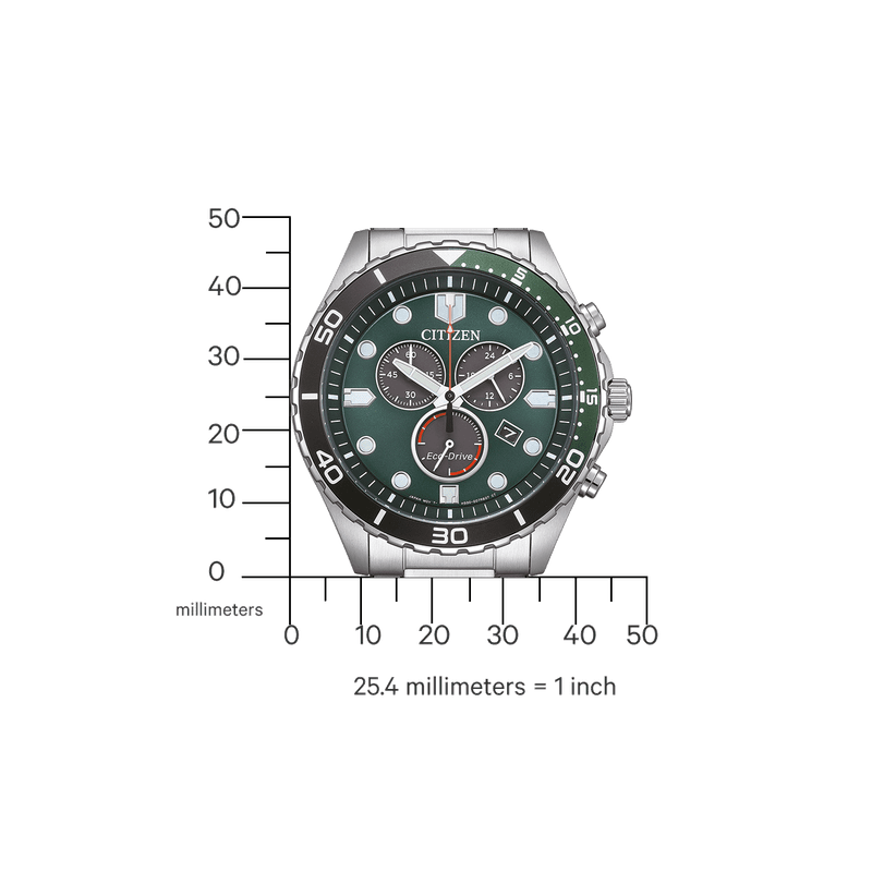 Citizen Eco-Drive Kronograf Stål / Grønn Ø43mm - Urmaker Monsen