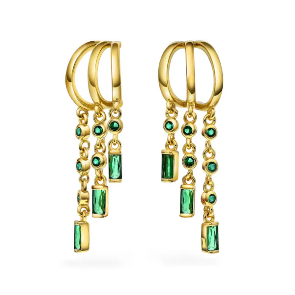 Hovedbilde RIO RADIANCE ørepynt i forgylt sølv med grønn cz