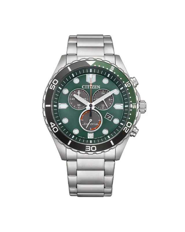 Citizen Eco-Drive Kronograf Stål / Grønn Ø43mm - Urmaker Monsen
