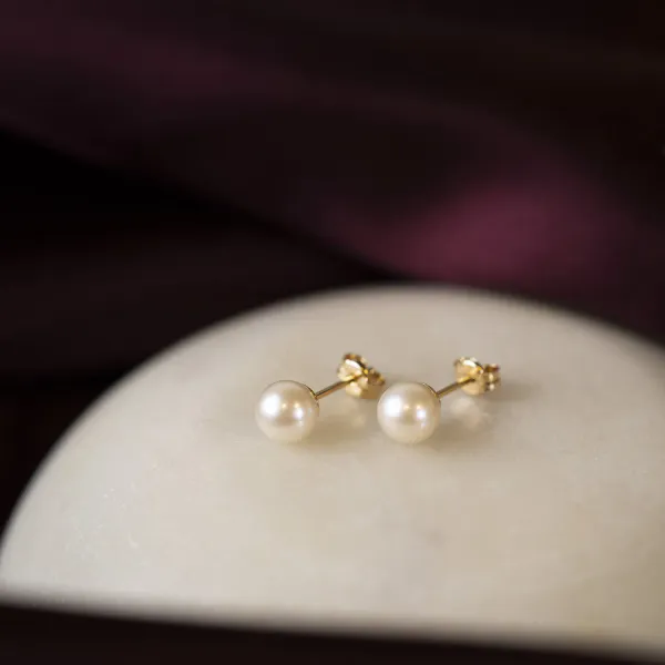 Hovedbilde Øredobber i 585 gull med kultiverte fvp, 6-6,5mm